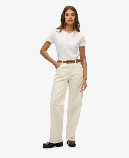 Superdry Women's Mid Rise Wide Leg Jeans White / Desert Bone Off White -