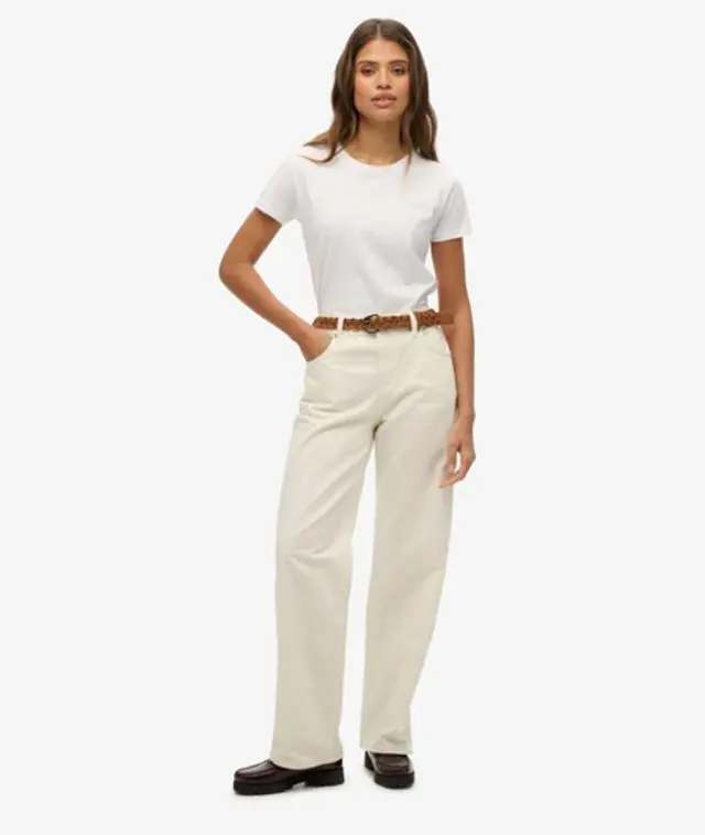 Superdry Women's Mid Rise Wide Leg Jeans White / Desert Bone Off White - 