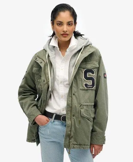 Superdry Women's Jersey Hooded Embroidered Military Jacket Green / Dusty Olive Green -