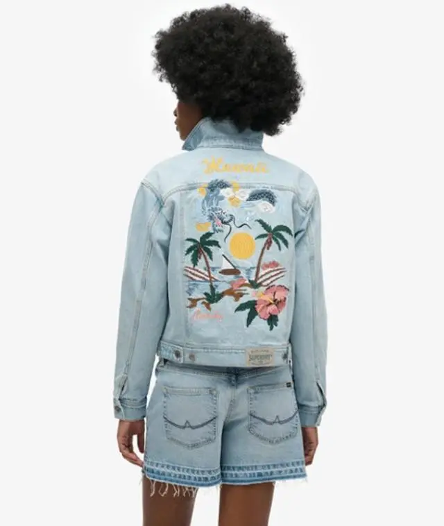 Superdry Women's Embellished Denim Jacket Blue / Echo Light Vintage - 