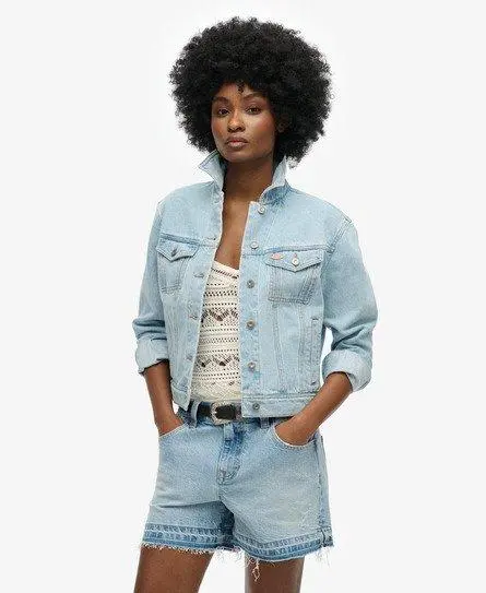 Superdry Women's Embellished Denim Jacket Blue / Echo Light Vintage -