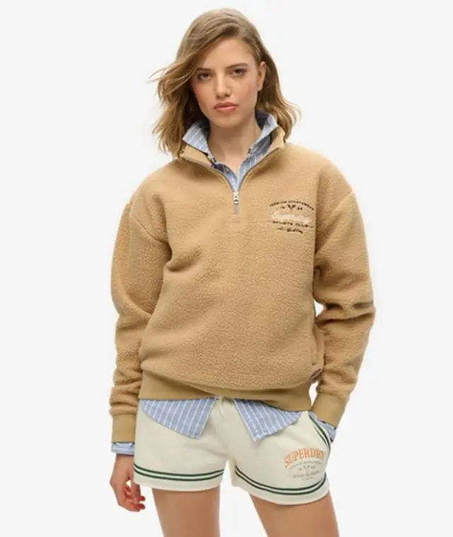 Superdry & Co Women's Country Club Fleece Half Zip Sweatshirt Beige / Shaker Beige - 