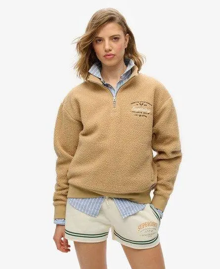 Superdry Women's Country Club Fleece Half Zip Sweatshirt Beige / Shaker Beige -