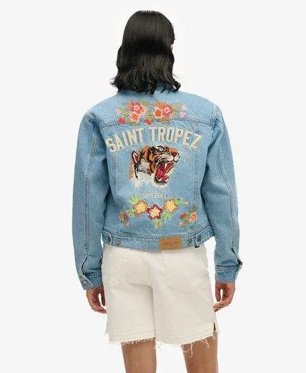 Superdry Women's Embellished Denim Jacket Blue / Boston Vintage Blue -