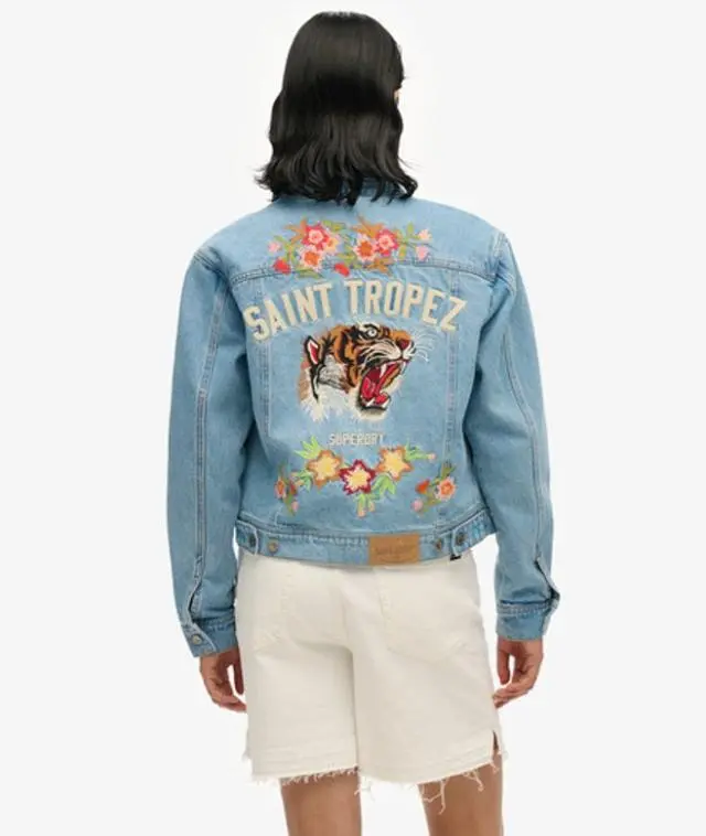Superdry Women's Embellished Denim Jacket Blue / Boston Vintage Blue - 