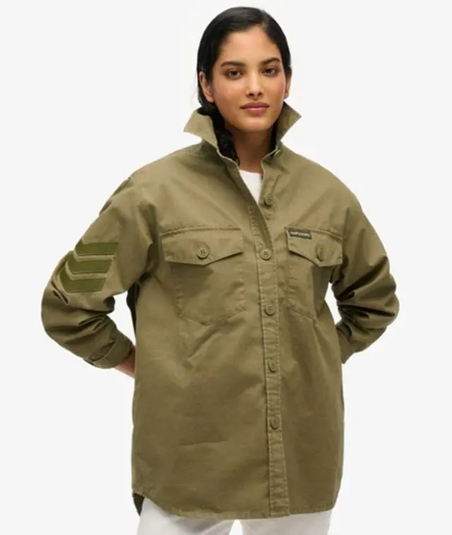 Superdry Women's Military Embellished Oversized Shirt Khaki / Moss Khaki - 