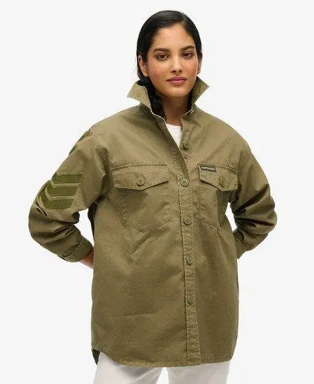 Superdry Women's Military Embellished Oversized Shirt Khaki / Moss Khaki -