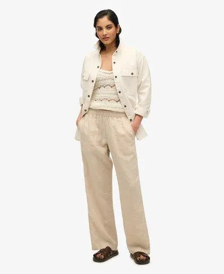 Superdry Women's Linen Drawstring Pants Beige / Pumice Stone Beige -