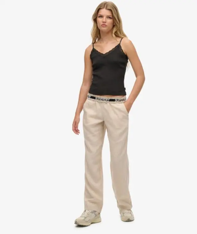 Superdry Women's Linen Drawstring Pants Beige / Pumice Stone Beige - 