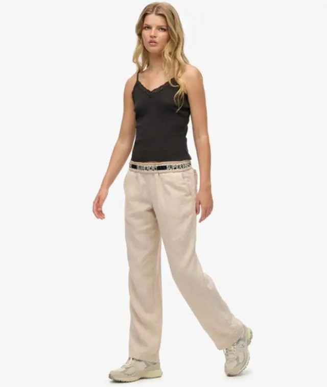 Superdry Women's Linen Drawstring Pants Beige / Pumice Stone Beige - 