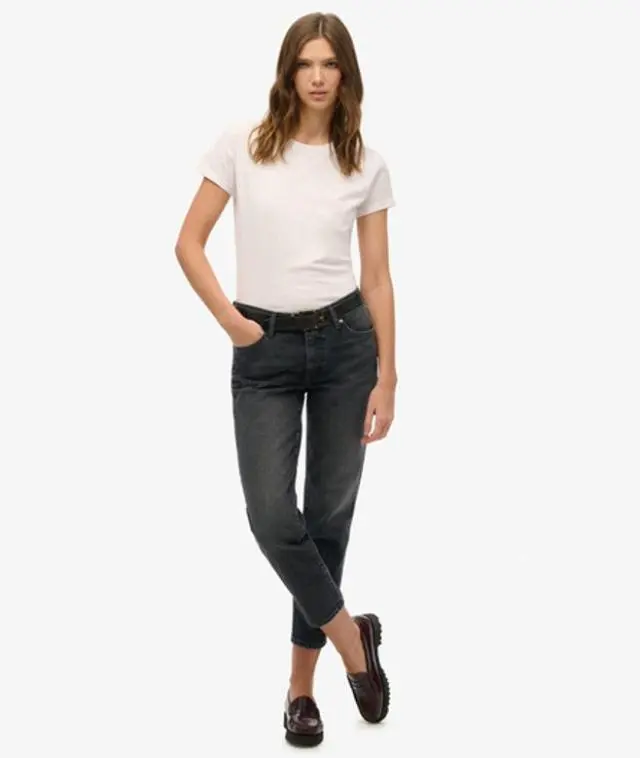Superdry & Co Women's Organic Cotton Mid Rise Slim Jeans Black / Roseland Washed Black - 