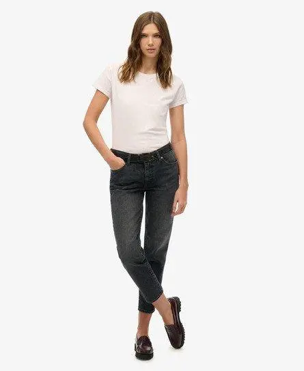 Superdry Women's Organic Cotton Mid Rise Slim Jeans Black / Roseland Washed Black -