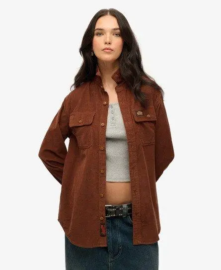 Superdry Women's Oversized Corduroy Workwear Shirt Brown / Potting Soil Brown -