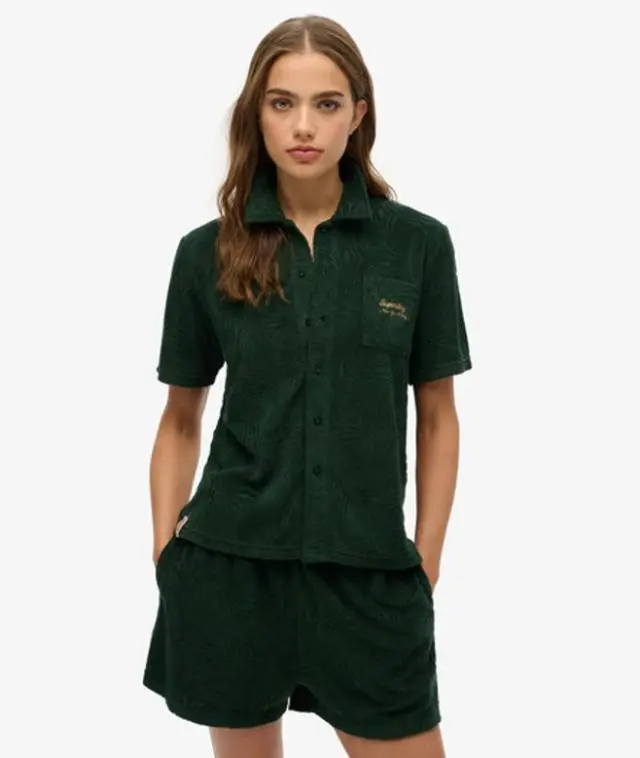 Superdry Women's Country Club Towelling Shirt Green / Enamel Green - 
