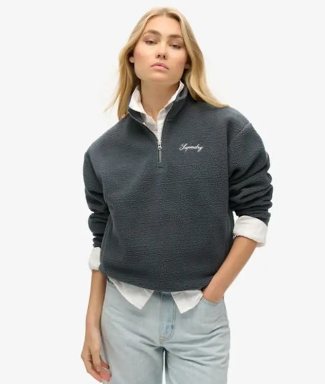 Superdry Women's Country Club Borg Lined Half Zip Sweatshirt Dark Grey / Ebony - 