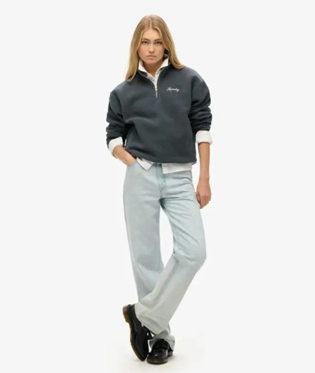 Superdry Women's Country Club Borg Lined Half Zip Sweatshirt Dark Grey / Ebony - 