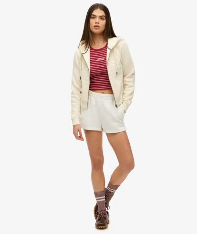 Superdry & Co Women's Athletic Essentials Tonal Embroidered Shorts White / Desert Bone Off White - 