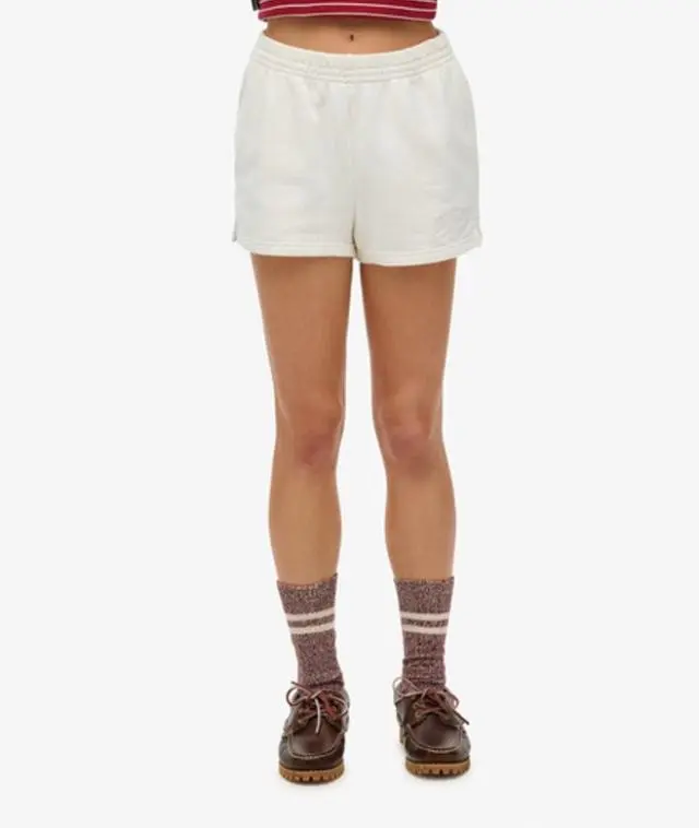 Superdry Women's Athletic Essentials Tonal Embroidered Shorts White / Desert Bone Off White - 