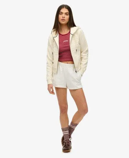 Superdry Women's Athletic Tonal Embroidered Shorts White / Desert Bone Off White -