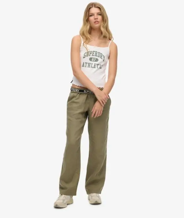 Superdry Women's Linen Drawstring Pants Khaki / Light Khaki Green - 