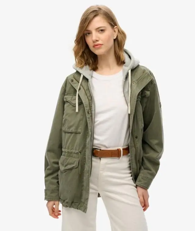 Superdry Women's Jersey Hooded Military Jacket Green / Chive Green - 