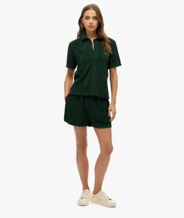 Superdry Women's Country Club Towelling Shorts Green / Enamel Green - 