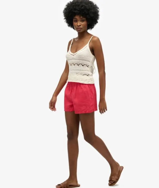 Superdry & Co Women's Linen Shorts Coral / Hyper Fire Coral - 
