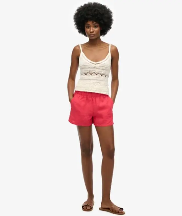 Superdry Women's Linen Shorts Coral / Hyper Fire Coral - 