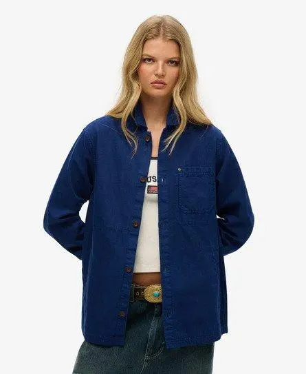 Superdry Women's The Merchant Store - Oversized Linen Overshirt Navy / Supermarine Navy -