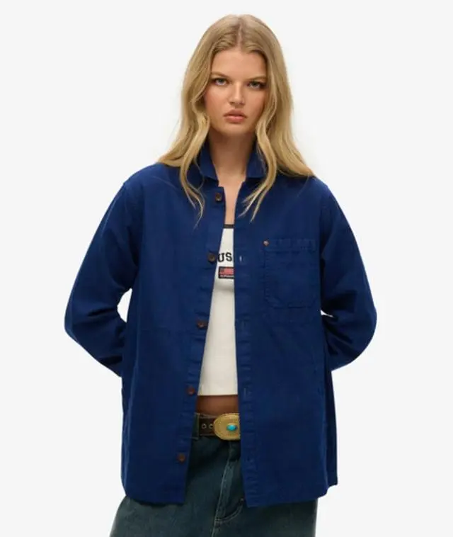 Superdry Women's The Merchant Store - Oversized Linen Overshirt Navy / Supermarine Navy - 