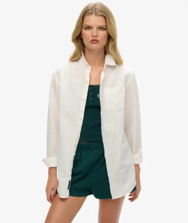 Superdry Women's Oversized Studios Linen Button Down Shirt White / Optic - 