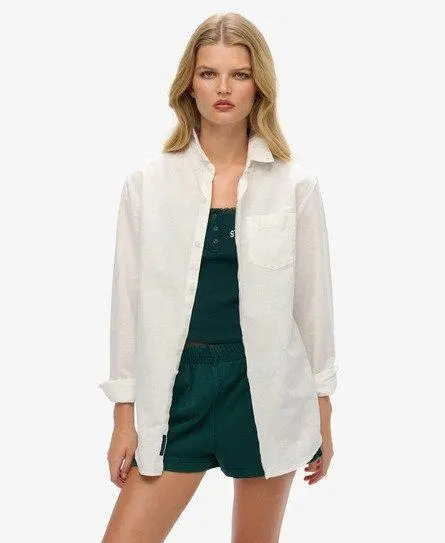 Superdry Women's Oversized Studios Linen Button Down Shirt White / Optic -
