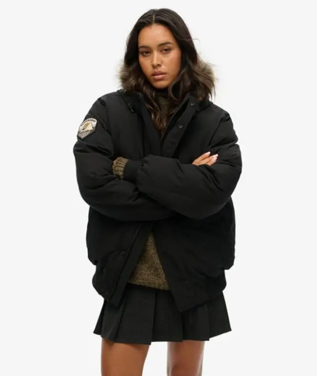 Superdry Women's Classic Oversized Everest Faux Fur Bomber Jacket, Black, 