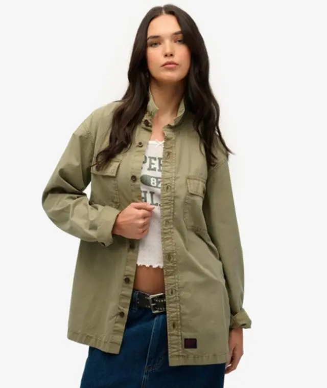 Superdry Women's Oversized Military Long Sleeve Shirt Khaki / Light Khaki Green - 