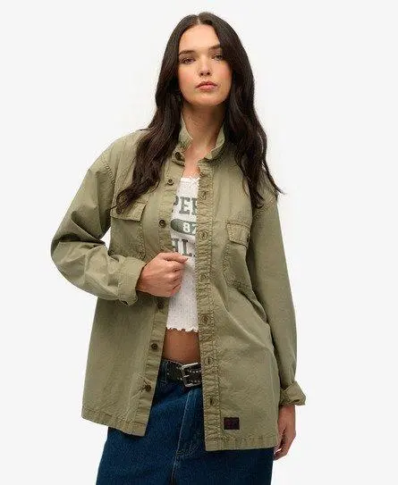 Superdry Women's Oversized Military Long Sleeve Shirt Khaki / Light Khaki Green -