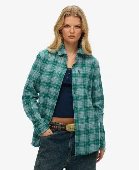 Superdry Women's Oversized Organic Cotton Vintage Check Shirt Blue / Teal Check -
