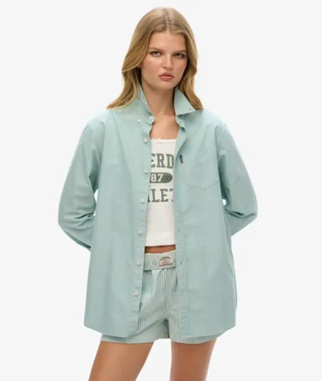 Superdry Women's Oversized Essentials Oxford Shirt Green / Peppermint Chambray Oxford - 