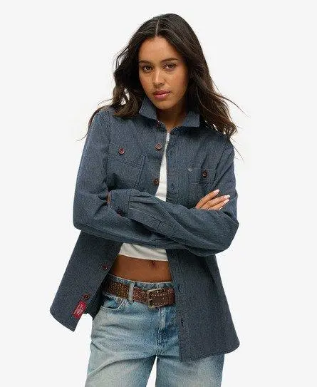 Superdry Women's The Merchant Store - Oversized Denim Overshirt Blue / Indigo Stripe -