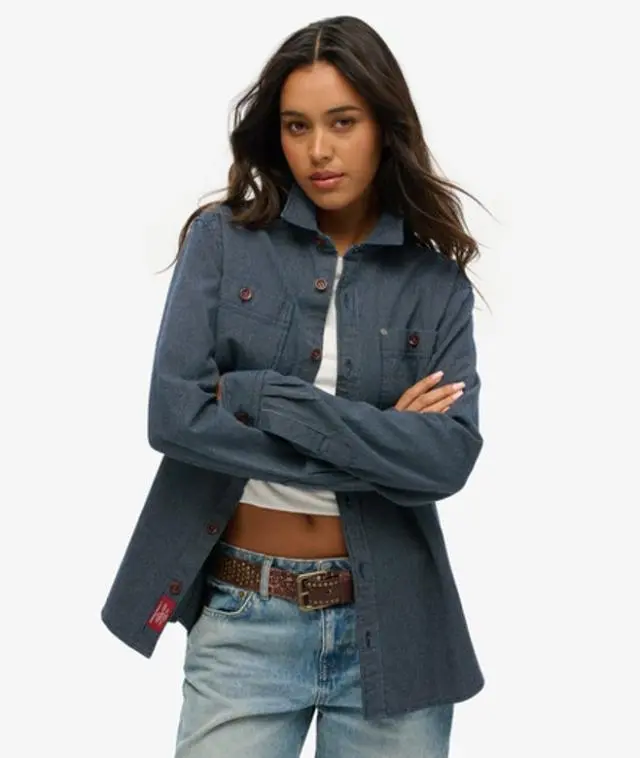 Superdry Women's The Merchant Store Oversized Denim Overshirt, Blue, 