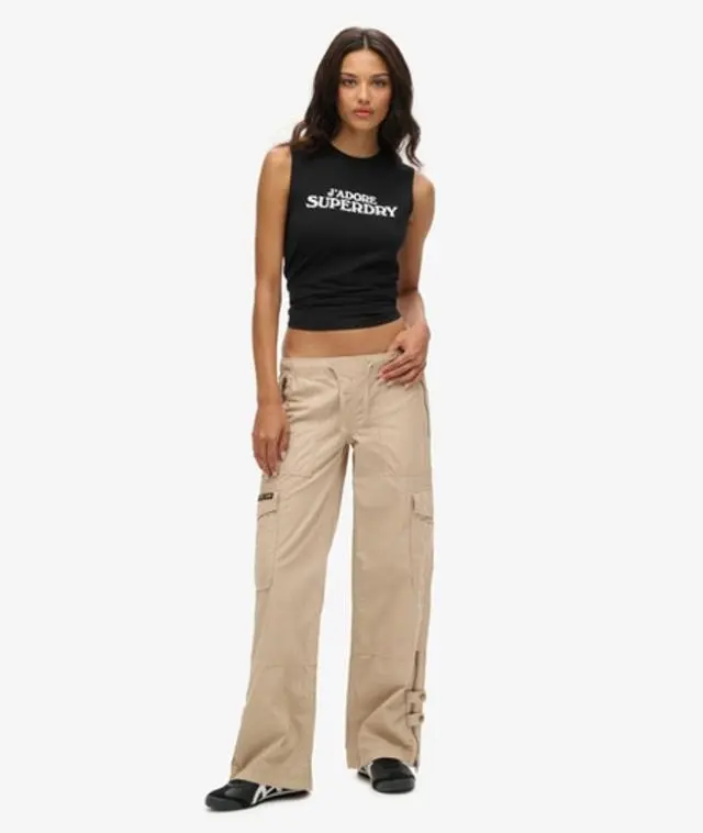 Superdry Women's Low Rise Wide Leg Cargo Pants Cream / Stone Wash - 