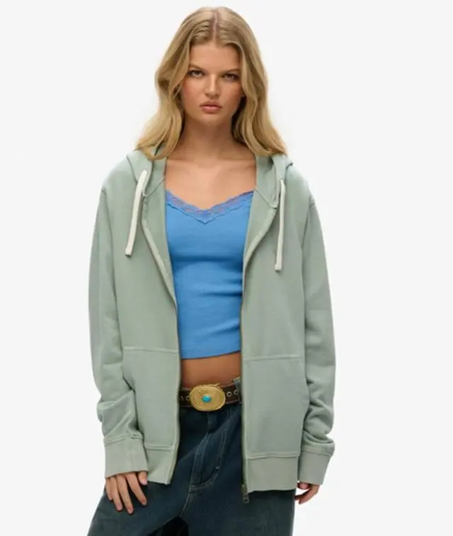 Superdry Women's Oversized Classic Essential Zip Hoodie Blue / Silver Blue - 