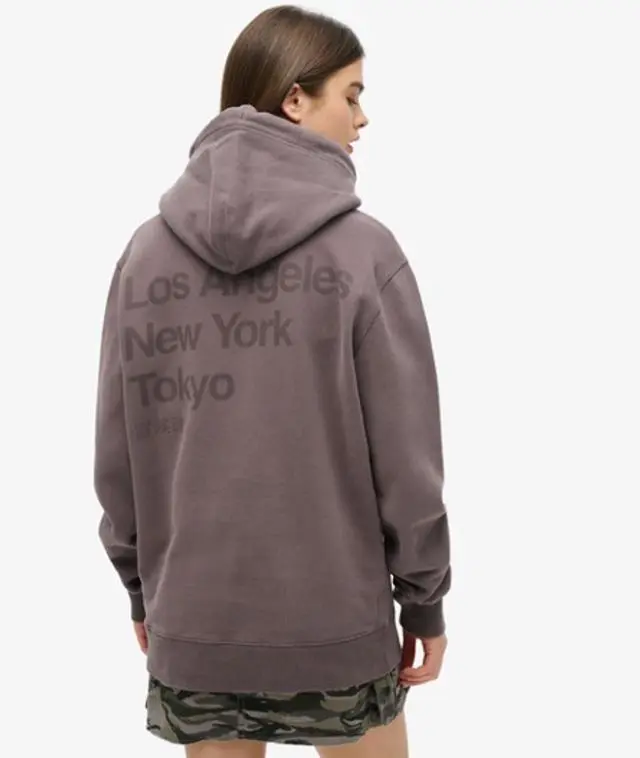 Superdry Women's Cotton Oversized Core Logo City Hoodie, Dark Grey, 
