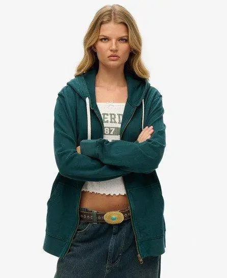 Superdry Women's Oversized Classic Essential Zip Hoodie Green / Dark Pine Green -
