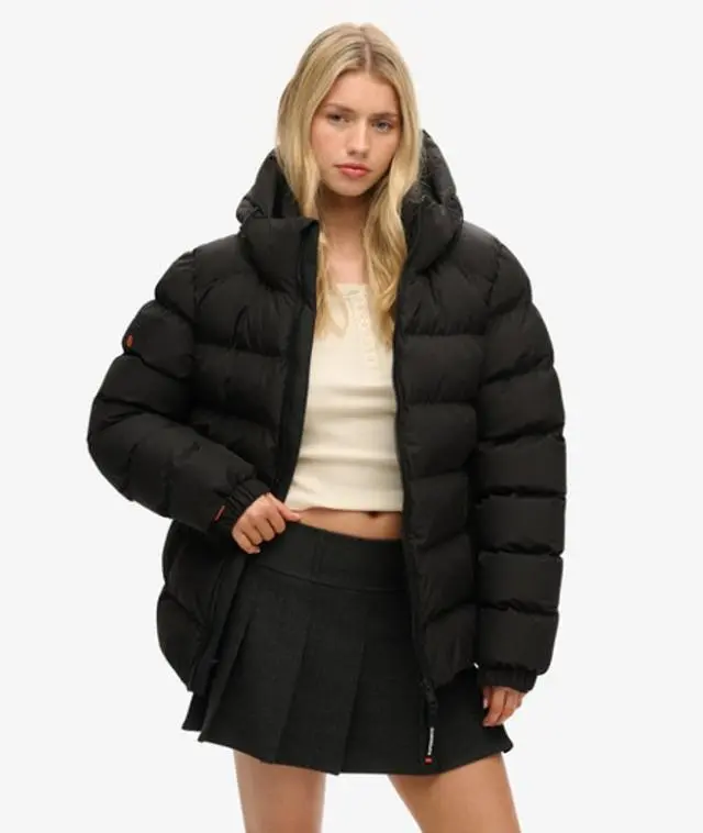Superdry Women's Oversized Hooded Sports Puffer Jacket Black - 