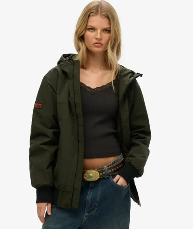 Superdry Women's Oversized Surplus Nylon Hooded Bomber Jacket Green / Surplus Goods Olive Green - 