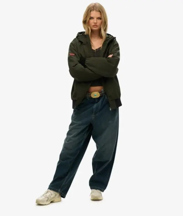 Superdry Women's Oversized Surplus Nylon Hooded Bomber Jacket Green / Surplus Goods Olive Green - 