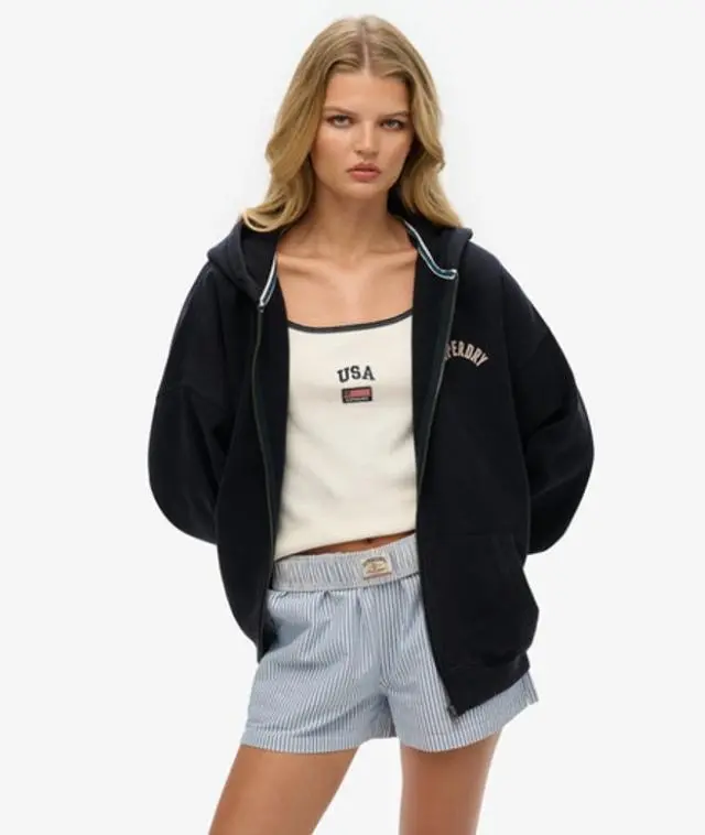 Superdry & Co Women's Athletic Essentials Oversized Zip Hoodie Navy / Eclipse Navy - 