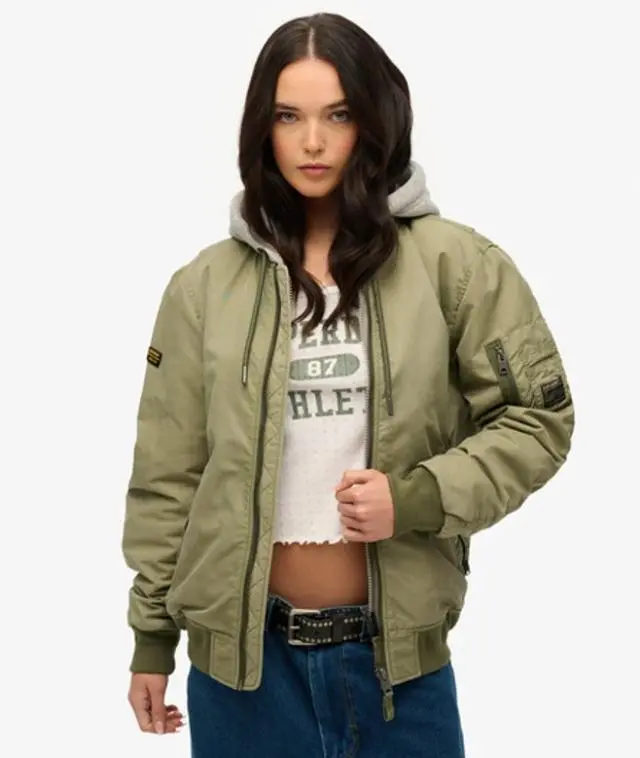 Superdry Women's Oversized Military MA1 Bomber Jacket Green / Washed Olive Green - 