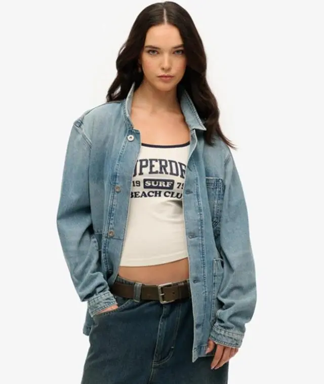Superdry Women's The Merchant Store - Oversized Workwear Jacket Light Blue / Worn Wash - 