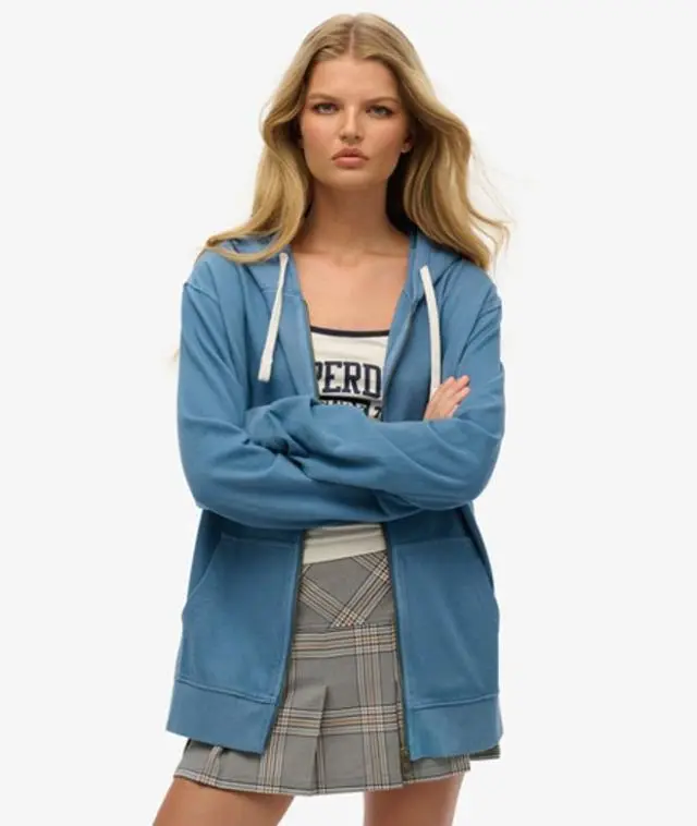 Superdry Women's Oversized Classic Essential Zip Hoodie Blue / Wedgewood Blue - 